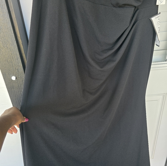 $208 Eliza J Floral-Short-Sleeve Boat-Neck Pleated Gown Sz 20W Plus Black New - Picture 13 of 16